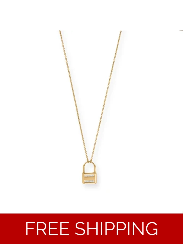 16" + 2" 14 Karat Gold Plated CZ Lock Necklace